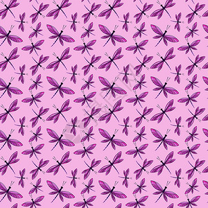 紫色蜻蜓无缝图案矢量设计背景图片