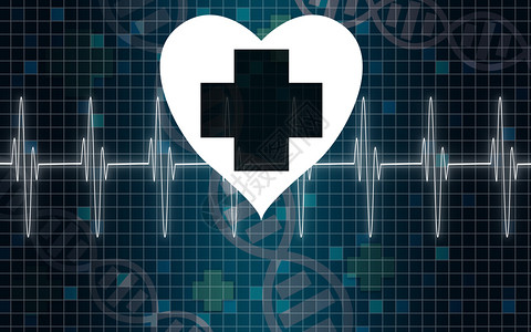 心脏脉冲监视器信号为蓝色3D显示器图片