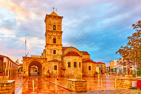 拉纳卡广场和塞浦路斯圣拉扎鲁教堂高清图片