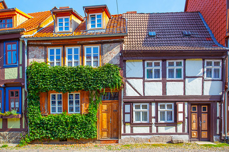 德国奎林堡的中世纪房屋高清图片