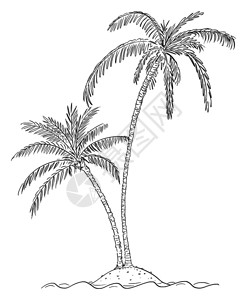 手绘有棕榈树的海上小岛图片