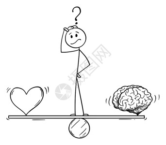 斯泰伦博斯矢量卡通棒图绘制人类或商思维的概念图以及作为情感和逻辑比喻站在锯木上平衡心脏和大脑作为情感和逻辑比喻插画