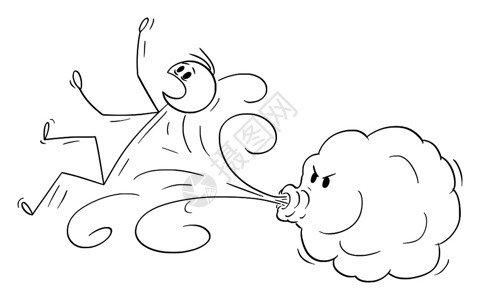 卡通小画矢量卡通插图绘制风的概念图以小云将一个人吹走为代表插画