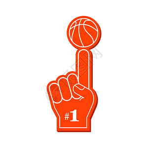 篮球手1号球迷红泡沫手指矢量插图插画