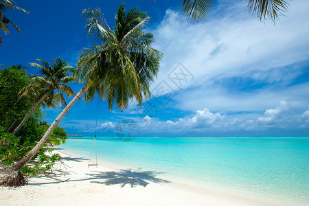 具有白沙滩和海的马尔代夫热带岛屿背景图片
