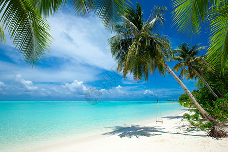 具有白沙滩和海的马尔代夫热带岛屿背景图片