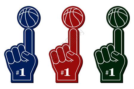 篮球爱好者1号球迷红泡沫手指矢量插图插画