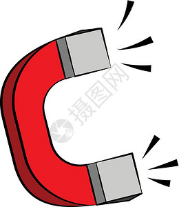 红色马蹄形磁铁正在描绘其强大的磁场或动力矢量颜色图或插图片