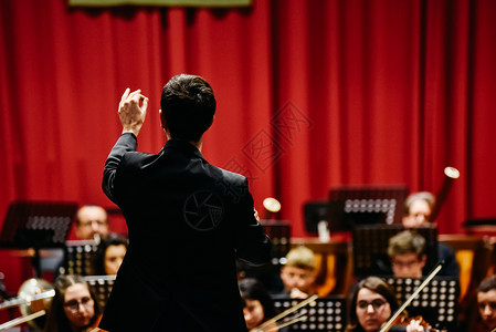 后面的管弦乐队指挥员在音乐会上指挥家背景图片