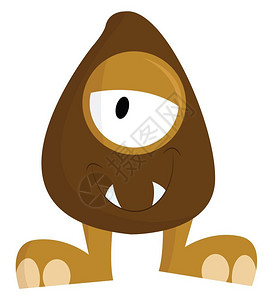 棕色微笑的怪物一只眼睛和两尖牙向量彩色画或插图图片素材
