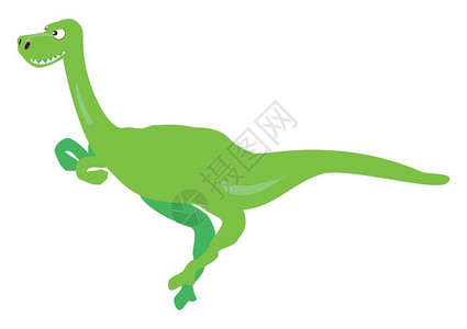 长尾牙眼神发怒的绿底盘恐龙矢量颜色图画或插图片