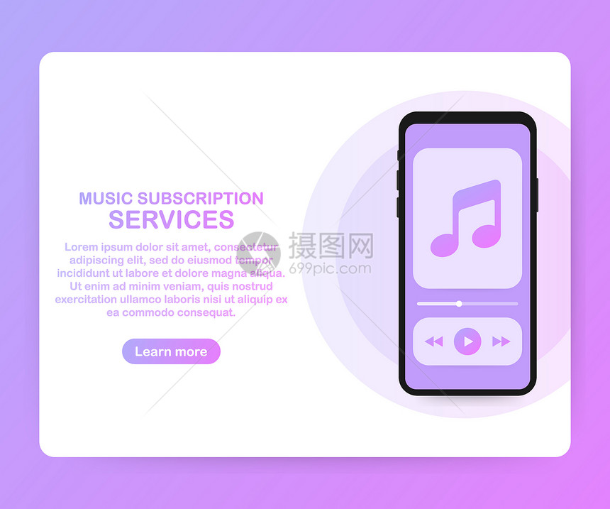 音乐订阅服务着陆网页站模板带耳机的矢量等智能手机矢库存说明图片