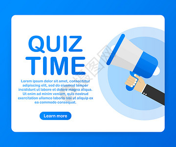 MegphoneHand带有文字Quiz时间的商业概念矢量存插图图片