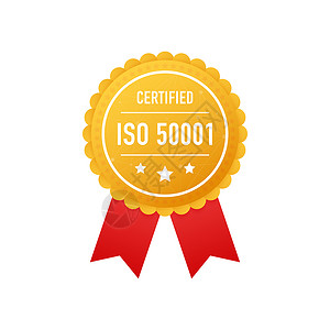 红色徽章ISO501在白色背景上认证的黄金标签矢量存图解背景