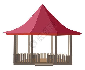 木凉亭建筑完善的木中头丁配红色屋顶矢量彩图画或插插画