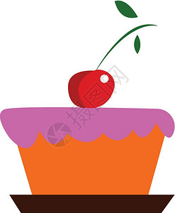 一个美味的粉红食蛋糕配樱桃装饰矢量彩色绘画或插图图片