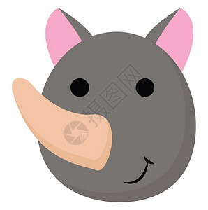单角桃色犀牛的卡通面孔两黑球为眼睛玫瑰色耳朵和脸矢量彩色图画或插上的笑脸表情背景图片