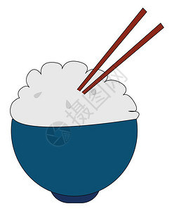 筷子和碗摆拍图装满大米和两块木的巨型碗滑盘将食物转移或提供给板的矢量彩色图或插插画