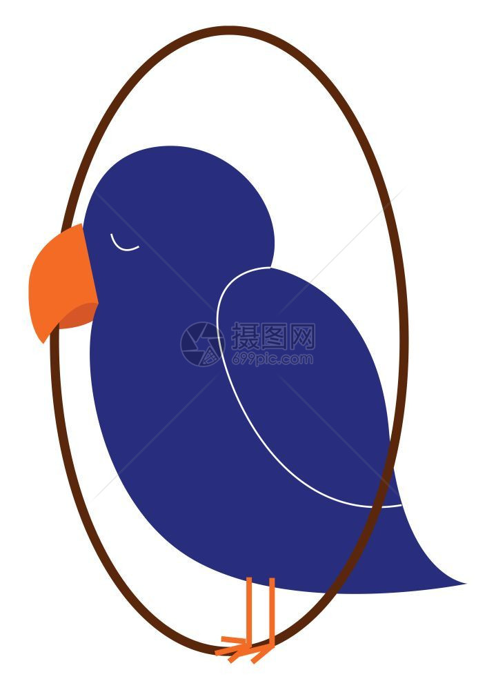 蓝色鸟的剪贴板上面在金属环矢量彩色图画或插上面有大弯曲的橙色纸条和子脚睡觉的并贴在金属环矢量的彩色图画或插上图片