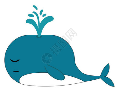 蓝色滑轮蓝色鲸的滑轮其体精简尾巴板形在沉睡病媒彩色绘画或插图时插画