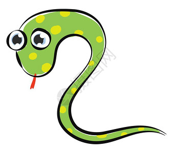 涂上青色割裂的蛇身上有球状黄双大眼睛红舌头分出矢量彩色图画或插图片