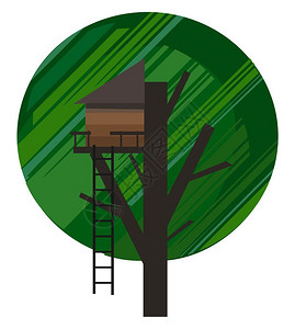 卡通棕色树屋矢量插图背景图片