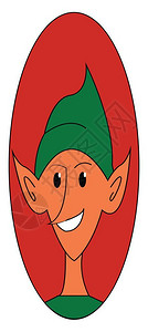 一个快乐的小精灵尖耳朵绿色帽子矢量彩色画或插图图片