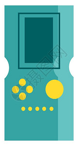 蓝色游戏男孩带有黄色按钮向量彩色绘图或插图片