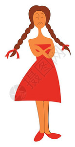 穿橙色裙子的女孩带橙色鞋矢量彩画或插图背景图片