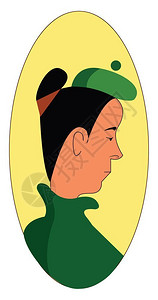 穿绿色衬衫的女孩戴着绿色帽子矢量彩色画或插图图片