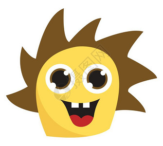一个可爱的黄色怪物棕刺青头发大眼睛向量彩色画或插图图片素材