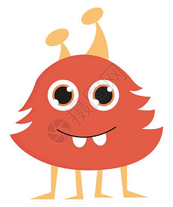 可爱的红毛怪兽有四条腿向量彩色画或插图图片素材