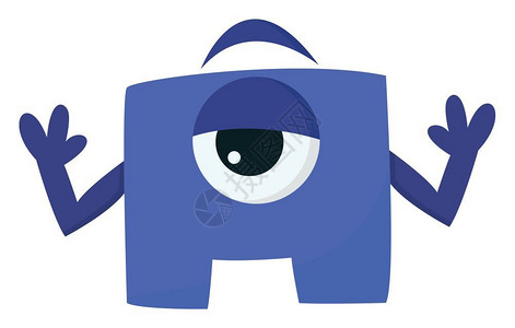 蓝块形状的怪物一只眼睛举起双手矢量彩色画或插图图片素材