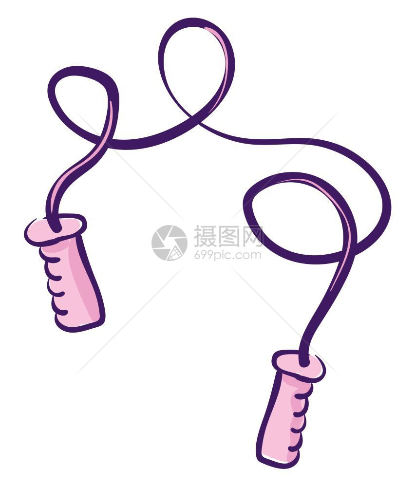 一条长的粉红色跳绳上面有粉红色的把手矢量彩色画或插图图片