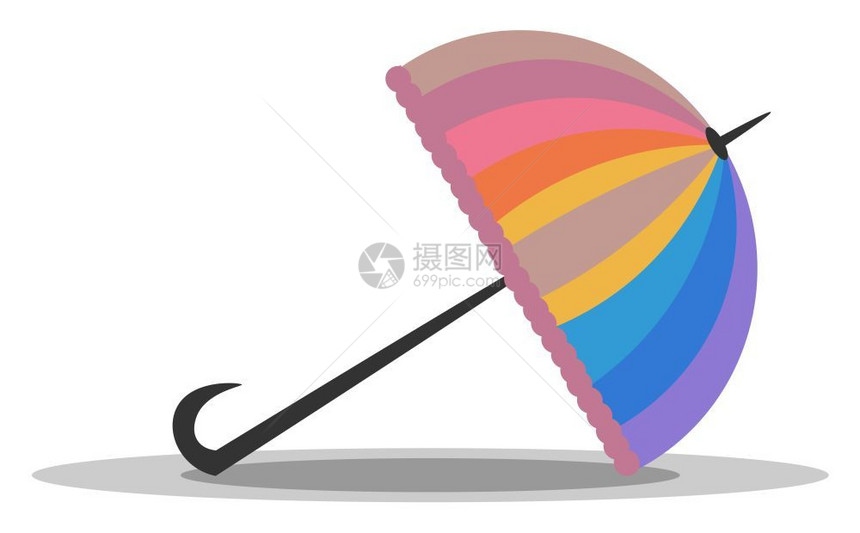 吸引人的折叠雨伞剪贴板上面有彩虹树冠或帽子棕色钩柄倾斜在前景向量彩色图画或插上图片