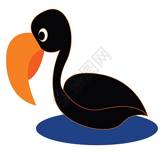 横跨海矢量彩色绘画或插图的长曲橙色纸条横跨海矢量彩色画或插图的卡通黑鸟背景图片