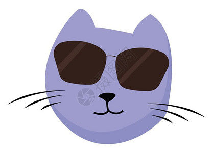 出前一丁用墨镜矢量彩色绘画或插图出一只有黑胡须鼻子和嘴的快乐猫脸插画