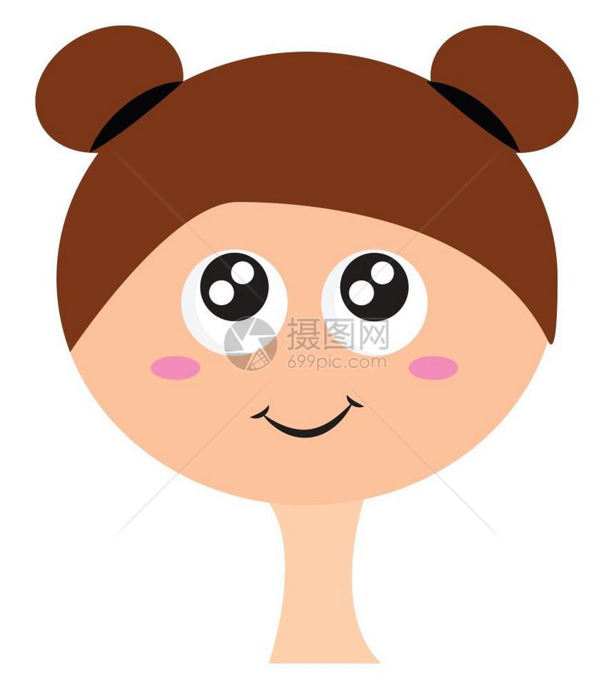 一个可爱女孩的剪贴板双边包发型眼睛卷起来面颊矢量彩色绘画或插图呈现着闭的笑容图片