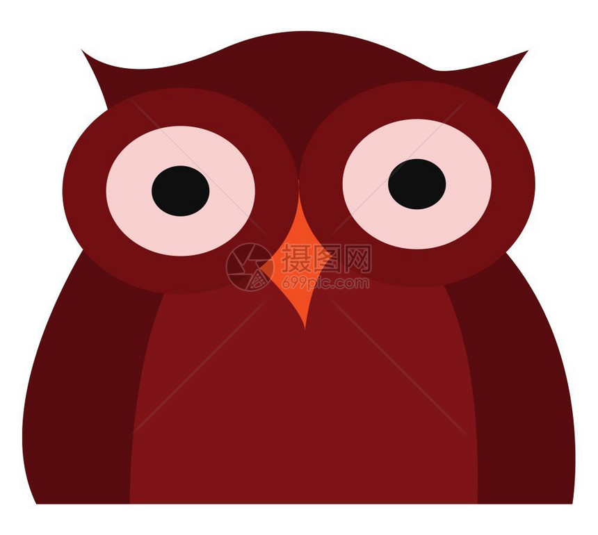 深红色猫头鹰的剪贴板两双肿大的眼睛短耳橙色嘴唇看起来可爱和快乐的矢量颜色图画或插图片