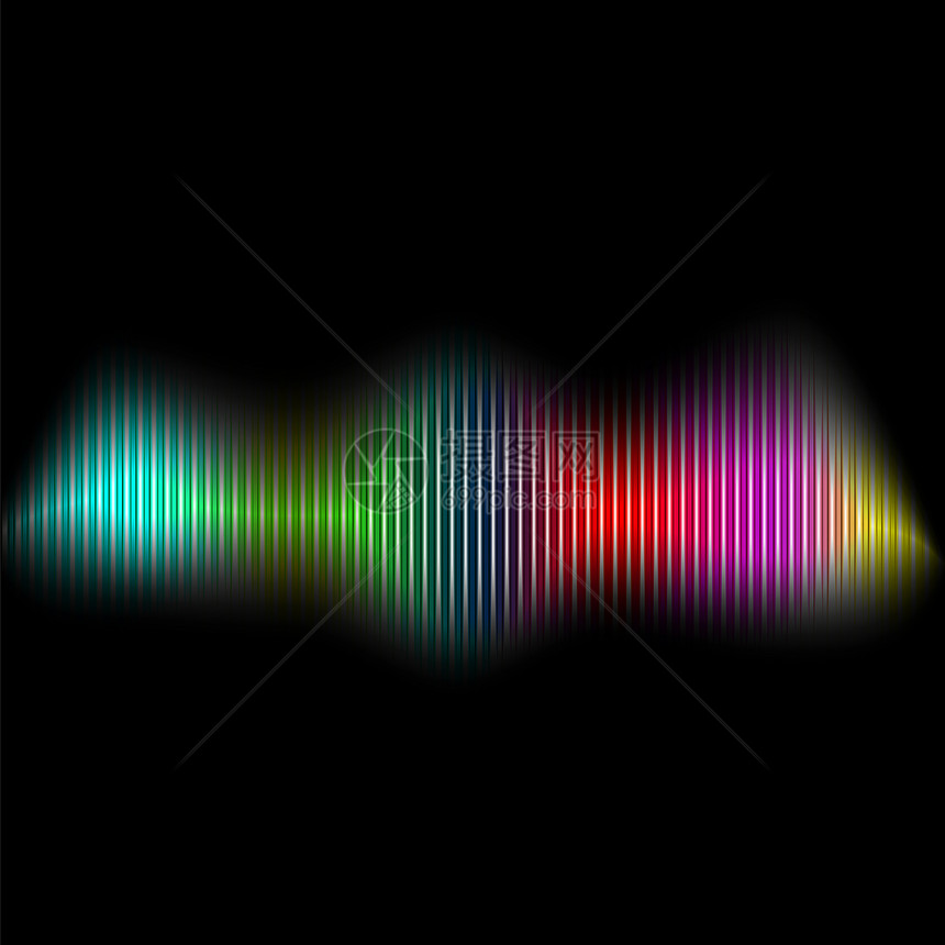 声音波彩色平衡器音频数字技术脉动音乐图标黑色背景的有光亮子技术浪潮概念彩色光亮子技术浪潮概念图片