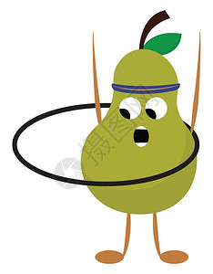 一个青苹果绿色梨子一个黑环两只眼睛条腿一片树叶矢量彩色画或插图插画