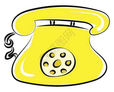 黄色彩电话手柄圆拨中间和黑色线连接矢量彩色图画或插图片