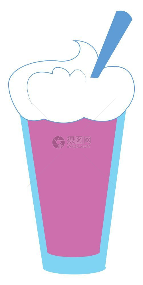 卡通矢量粉红饮料在蓝色玻璃中矢量插图图片