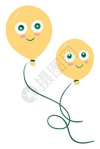 两个漂浮黄色气球矢量插图图片