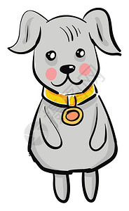 卡通可爱一只带着金项圈的灰狗矢量插图图片