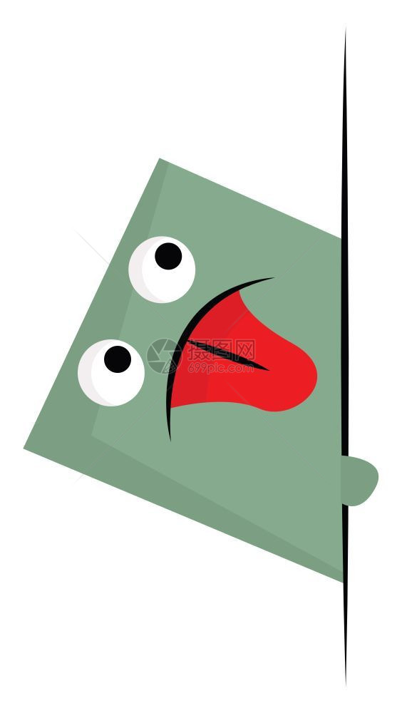一个大眼睛和红舌矢量大彩色绘画或插图的方形绿色怪物图片