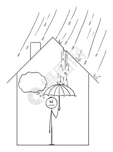 房子里火柴屋漏偏逢连夜雨的火柴人插画