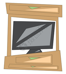 木制电视橱柜矢量或彩色插图图片