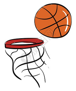 拍摄的大闪亮篮球即将进入子红色圆边矢量颜图画或插图片