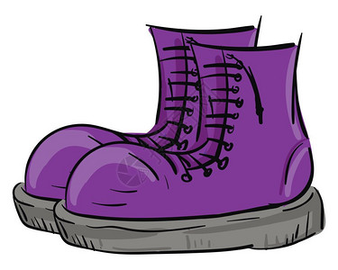系带鞋一双大紫色雨靴带细和灰底矢量颜色图或插的灰底矢量颜图或插插画